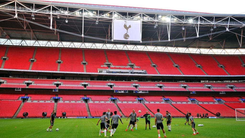 AS Monaco players train at Wembley ahead of their Champions League clash with Tottenham Hotspur. Photograph: Afp