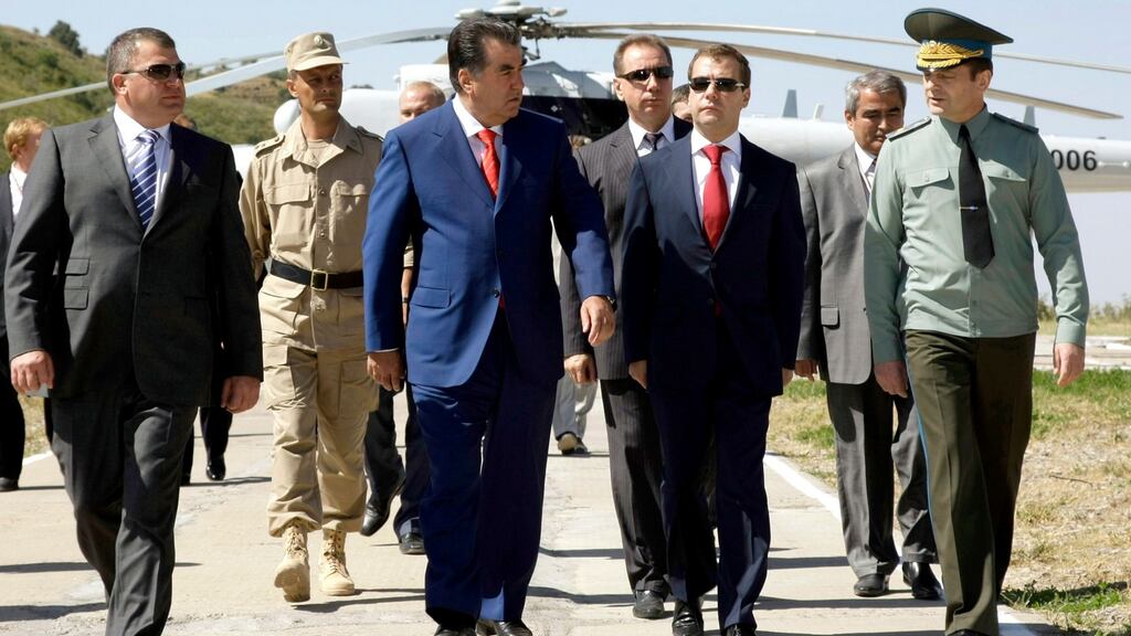 Tajikistan’s president Emomali Rahmon (third from left) pictured with then Russian president Dmitry Medvedev in 2009. Photograph: AP/Ria Novosti