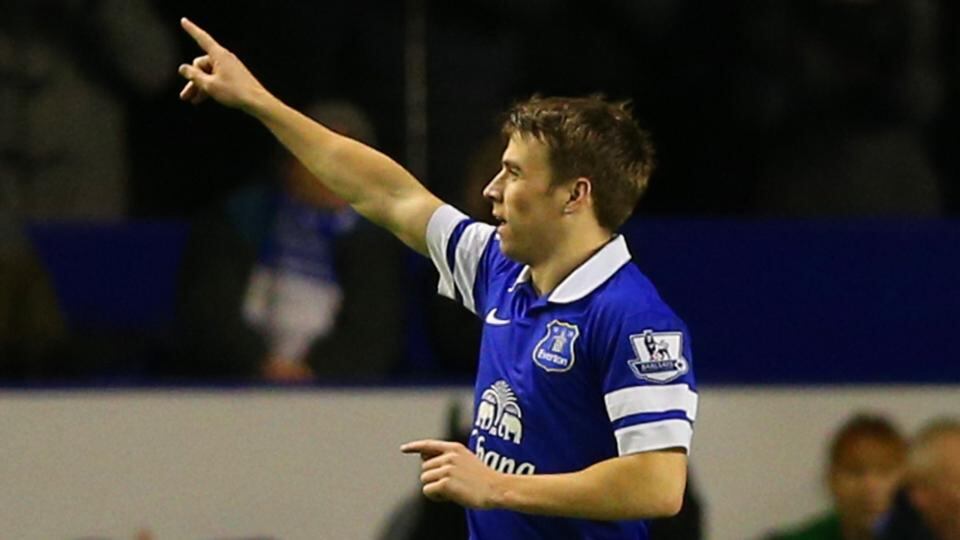 Séamus Coleman of Everton celebrates scoring their fourth goal in the FA Cup Third Round win over Queens Park Rangers at Goodison Park. Photograph: Clive Brunskill/Getty Images