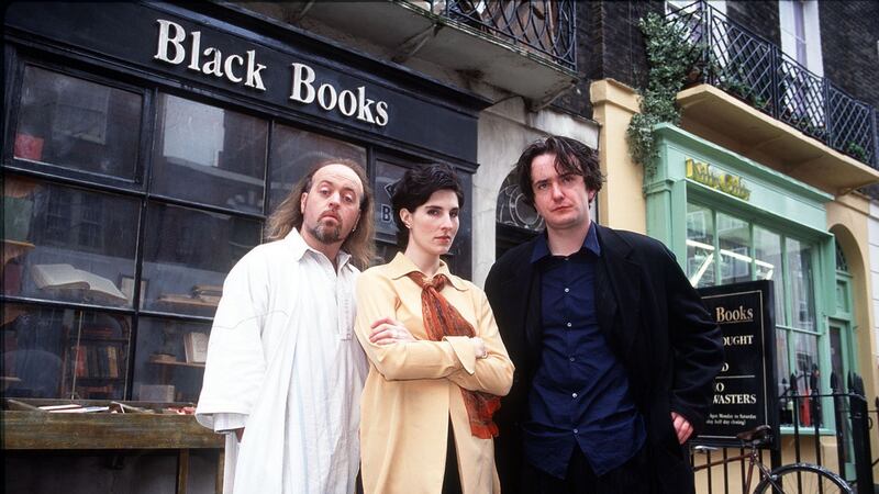 Bill Bailey, Tamsin Greig and Dylan Moran in Black Books: an extended love letter to booze.