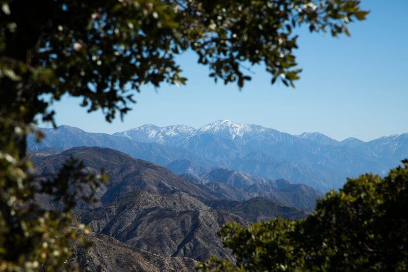 A snow-covered Mt Baldy seen from a distance in the San Gabriel Mountains, California. Photograph: Myung J Chun/Los Angeles Times via Getty