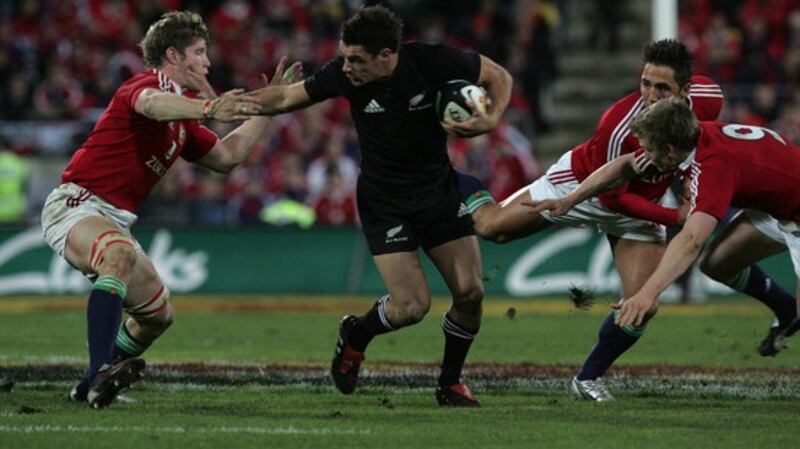 Dan Carter helping the All Blacks to a 3-0 series victory against the Lions in 2005. Photograph: Billy Stickland/Inpho