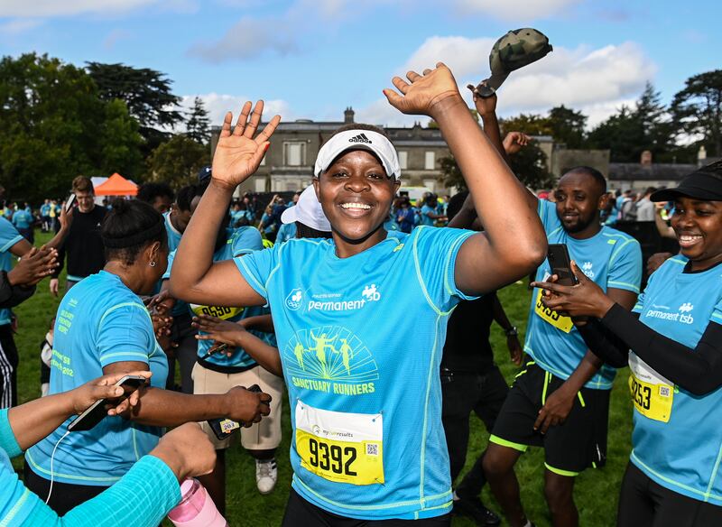 Thabani Ncube, originally from Zimbabwe, during the Permanent TSB Sanctuary Run 2023 at the Cross Country track of the Sport Ireland Campus in Dublin. Photograph: Stephen McCarthy/Sportsfile