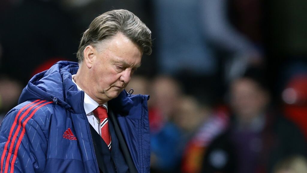 Manchester United manager Louis van Gaal leaves the touchline after the final whistle of his side’s 0-0 draw with West Hame. Photo: Martin Ricketts/PA