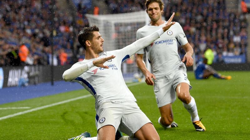 Alvaro Morata was on target for Chelsea again at Leicester City. Photograph: Michael Regan/Getty