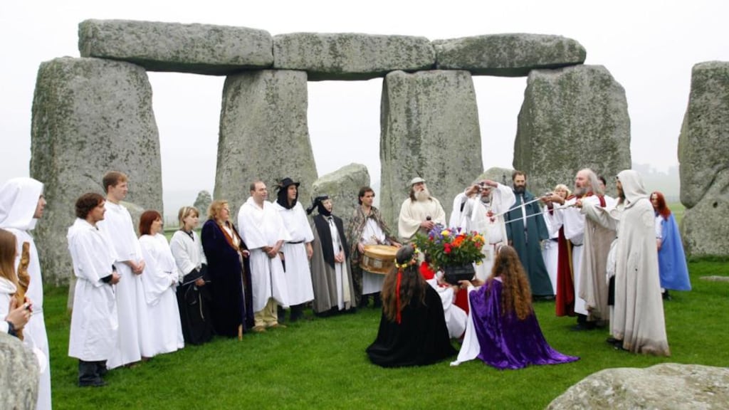 Druids perform a pagan style blessing ceremony at Stonehenge. Photograph: Chris Ison/PA.