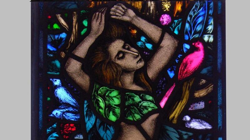 Detail from Adam and Eve, a stained glass panel by the Harry Clarke studio which made €9,500 (€3,000-€4,000)