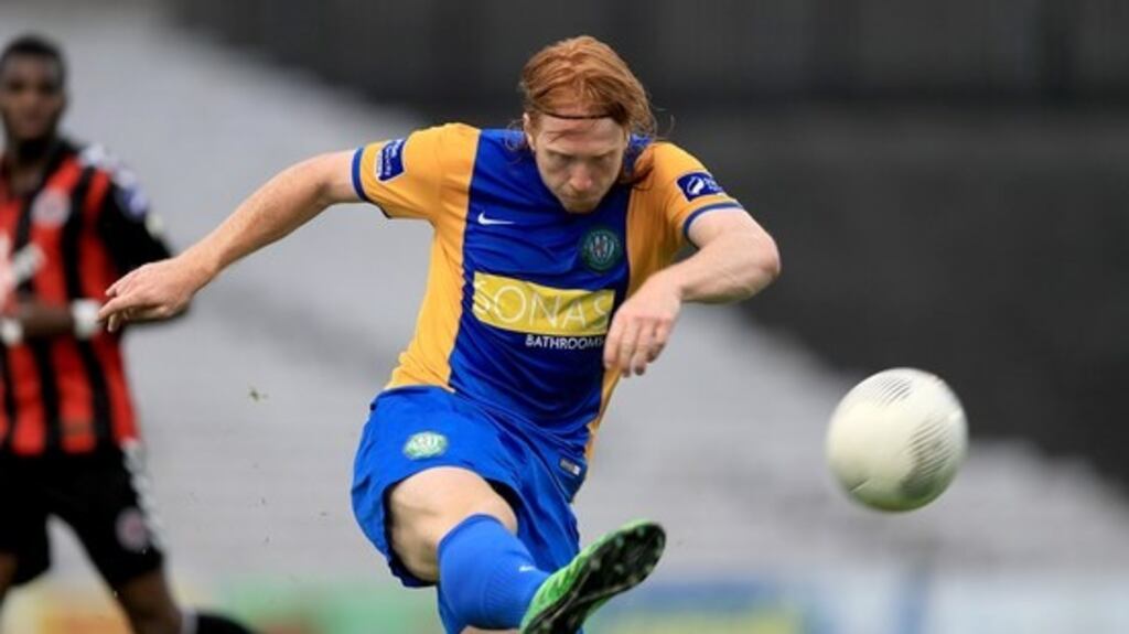 Hugh Douglas scored his first of the season as Bray completed the double over St Pat’s. Photograph: Inpho