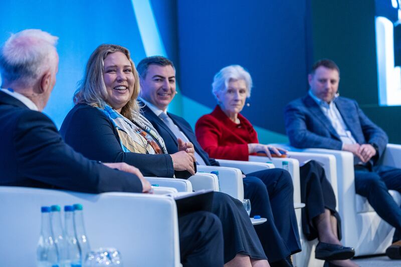 L-R: Richard Curran (moderator), Ruth Mackey, CSO and co-founder, Mbryonics, Declan Wynne, MD Europe of H&MV Engineering, Prof Frances Ruane, chair of the National Competitiveness and Productivity Council, Brendan Noud, CEO and co-founder of LearnUpon. Photograph: Orla Murray/Coalesce