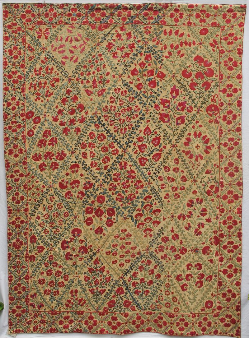 Very rare Silk Suzani tapestry from early 19th century Uzbekistan, Peter Linden at Timeless, POA.