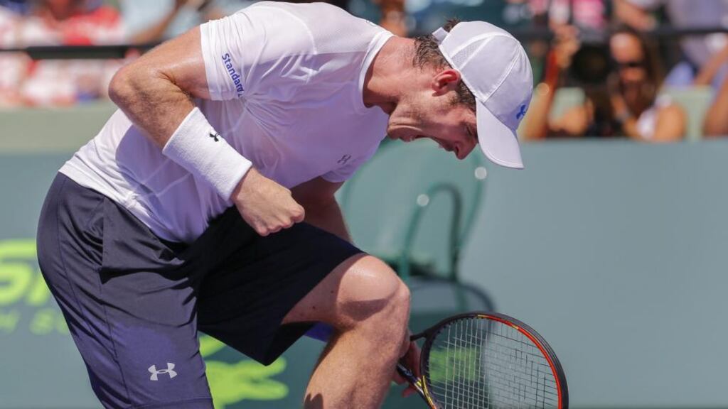 Murray celebrates his victory over Berdych: he lost to Djokovic in the semi-final at Indian Wells last week and admitted he would need to improve significantly to compete if they meet again on Sunday