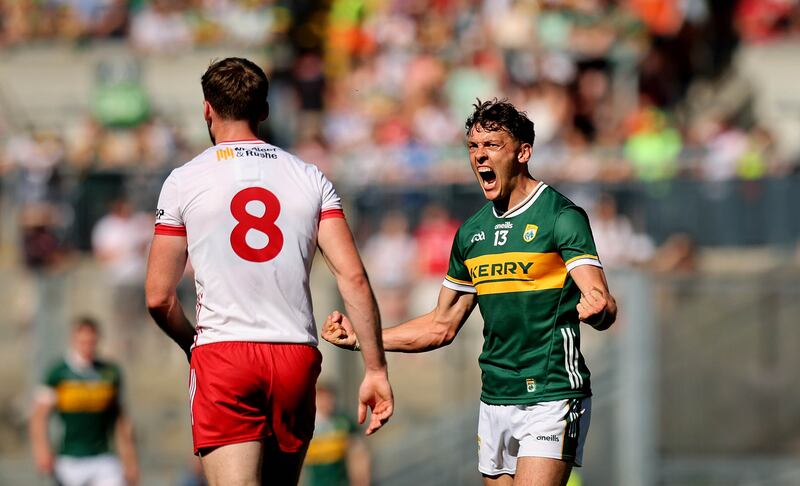 Kerry’s David Clifford celebrates scoring against Tyrone in the All-Ireland SFC semi-final on July 12th. Photograph: Ryan Byrne/Inpho