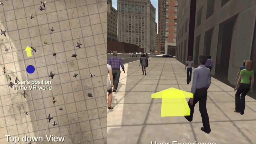 DreamWalker can detect depth and height as well as obstacles in real time so you’re not going to collide with a building or smack into another pedestrian
