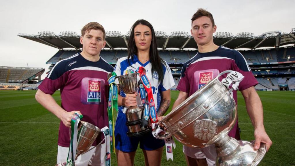 The GAA and AIB today announced a unique new partnership agreement that will unite club and county for the first time under one sponsor. Pictured (L-R) Clare footballer Podge Collins, Cork camoige player Ashling Thompson and Kerry footballer James O’Donoghue. Photograph: Ryan Byrne/Inpho