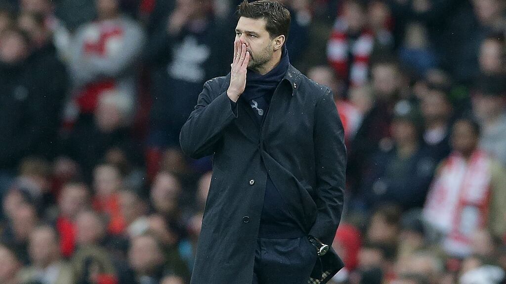 Tottenham Hotspur manager Mauricio Pochettino reacts during the Premier League match against Arsenal at the Emirates Stadium. Photograph: Daniel Leal-Olivas/AFP/Getty Images