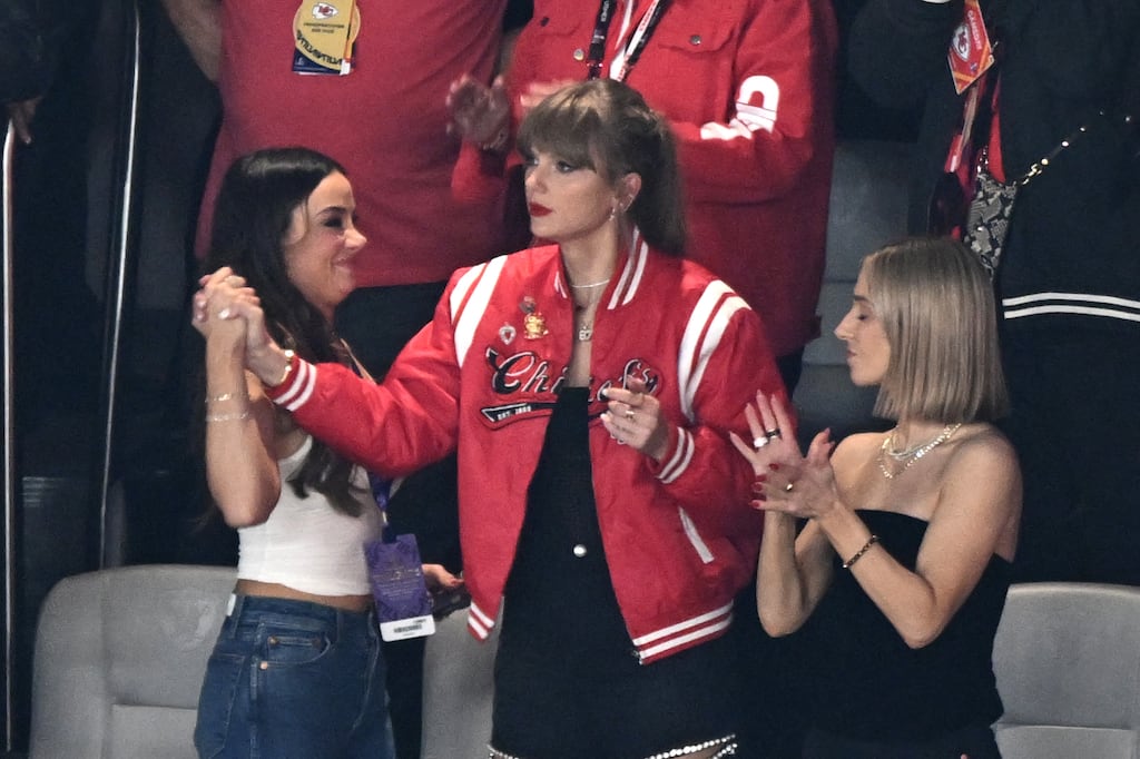 Taylor Swift flew in from the Asia leg of her tour to watch her Kansas City Chiefs boyfriend Travis Kelce and his team-mates win the Super Bowl at Allegiant Stadium in Las Vegas, Nevada, on Sunday. Photograph: Patrick T Fallon/AFP/Getty Images