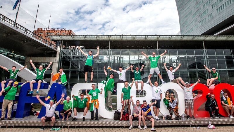 Ireland fans in Lille, France in 2016. The European Championships will be without followers of the Boys in Green this time around. Photograph: James Crombie/Inpho
