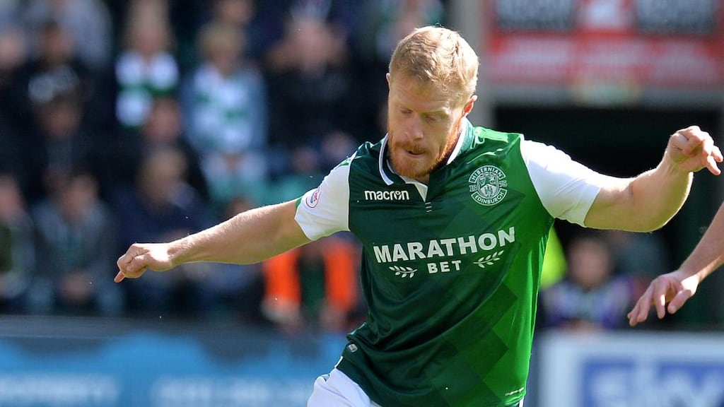 Daryl Horgan scored both goals as Hibernian beats Hearts in the Edinburgh derby for the first time since 2013. Photograph: Mark Runnacles/Getty Images