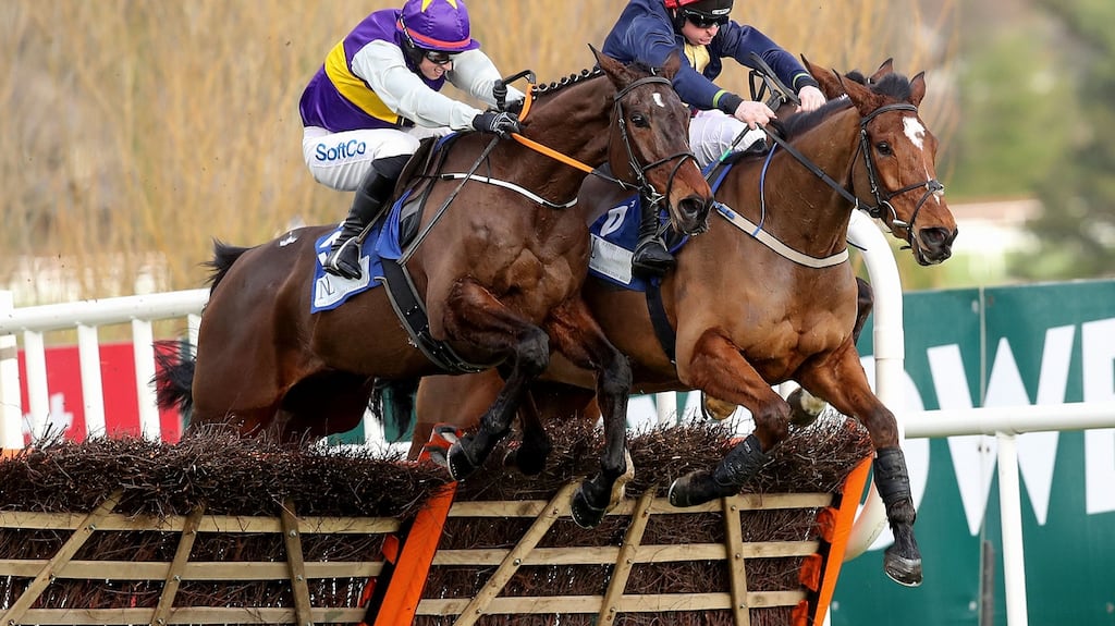 Latest Exhibition (left) is the favourite and top weight for the Irish Grand National. Photograph: Bryan Keane/Inpho