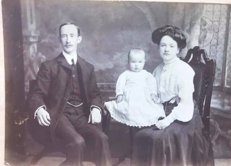 Daniel E O'Boyle with his wife Annie O’Rawe, the daughter of a Falls Road publican, and their son Ted. Photograph: Courtesy of Breandán Mac Suibhne