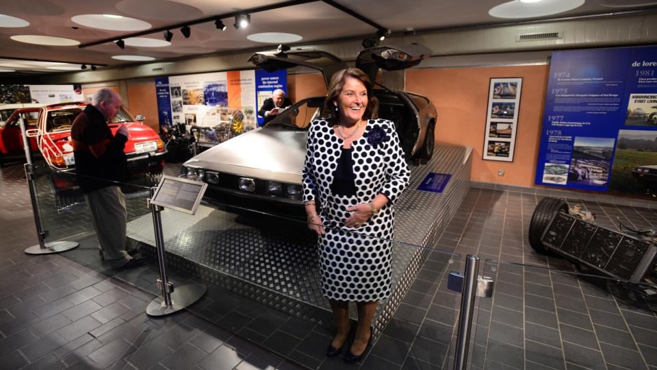 The car’s the star: former DeLorean staff Joe Murray, Barrie Wills and June McClinton with a DMC-12 at Ulster Folk and Transport Museum. Photograph: Arthur Allison/Pacemaker