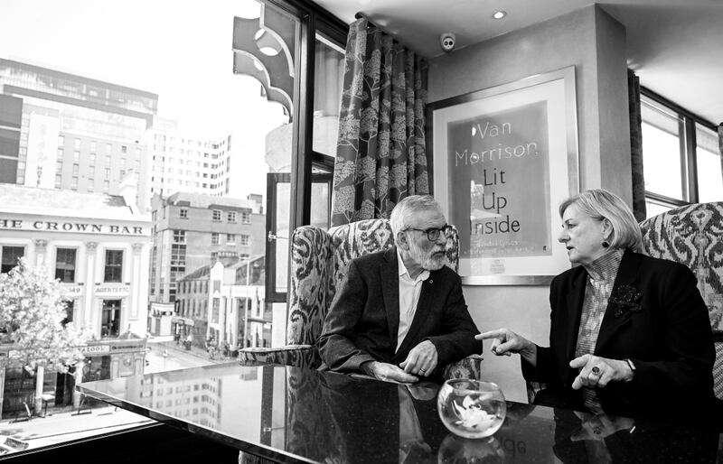Gerry Adams and Nancy Soderberg pictured in Belfast. Photograph: Marie Therese Hurson