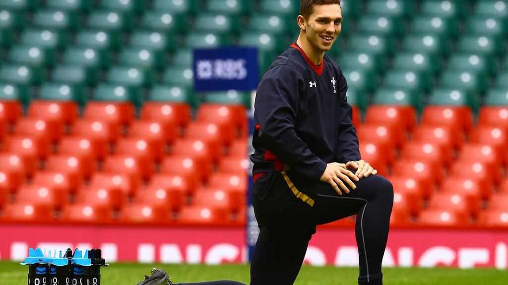 George North attends the Wales captain’s run  at the Principality Stadium on Friday before retiring early. Photograph: Getty.