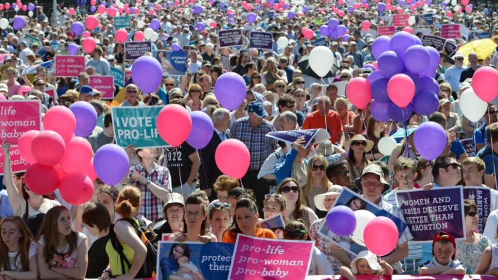 A section of the large crowd attending the anti-abortion Vigil for Life at Merrion Square, Dublin, on Saturday. Photograph: Eric Luke