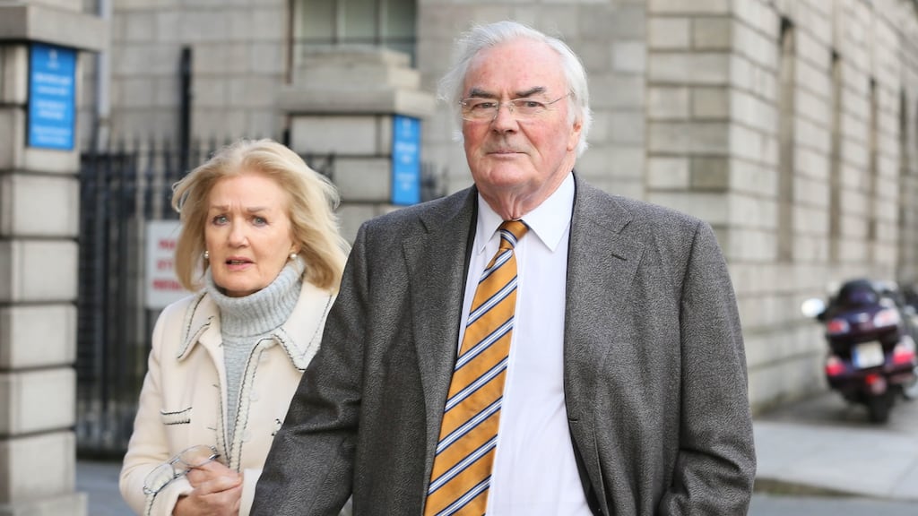 Dermot P McArdle and his wife Margo, of The Pine Trees, Kilgobbin Road, Stepaside, Dublin pictured leaving the Four Courts during their Circuit Civil Court dispute with their neighbours, Colin and Jelena Kilgannon of Sans Souci, Kilgobbin Road, Stepaside, Dublin. Photograph: Collins Courts.