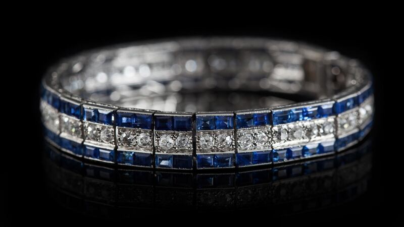 Lot 70, an Art Déco sapphire and diamond line bracelet, made circa 1930, set throughout with old European brilliant cut diamonds of approx 3.00ct and step cut sapphires of approx 8.00ct €8,700-€9,000