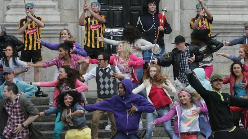 Irish dancers and musicians at Trinity College Dublin, where scenes for the Bollywood movie Ek Tha Tiger were shot in 2011. Photograph: Bryan O’Brien