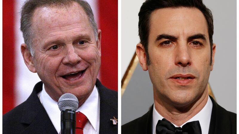 Roy Moore (L) and Sacha Baron Cohen: In legal documents lodged in Washington DC,  Moore accused  Cohen of portraying him as a sex offender. Photograph: Jonathan Bachman/Adrees Latif/Reuters