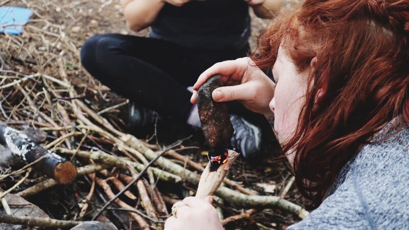 Sunday was spent learning the arguably vital skill of building a fire using natural materials. Photograph: Melissa McDermott