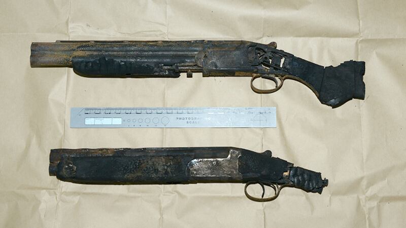 Sawn off shot guns which were part of the weapons haul. Photograph: PSNI/PA Wire
