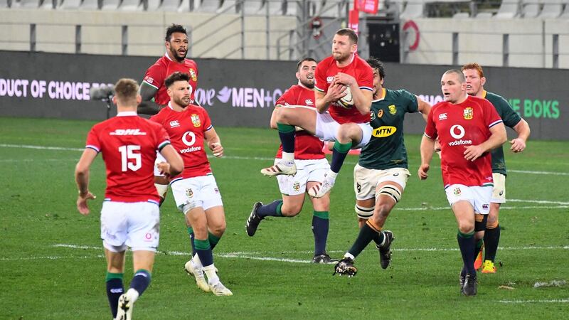 Finn Russell catches a high ball during the third Test. Photograph: Rodger Bosch/AFP via Getty Images