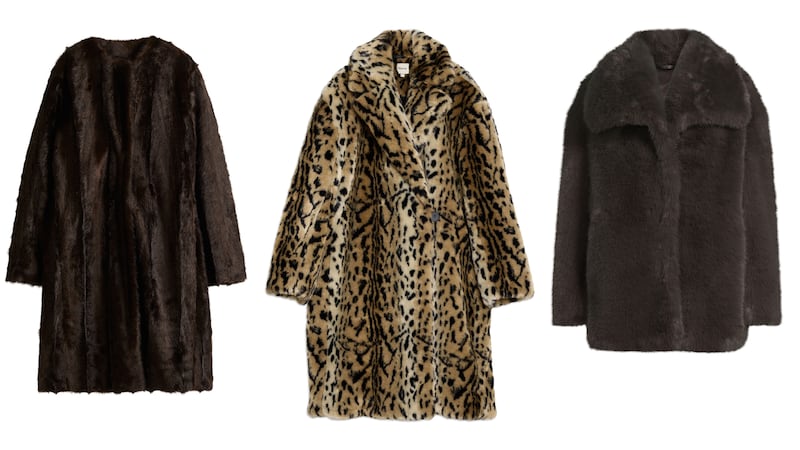 Faux fur (€79.99) from H&M; Faux Animal Coat (€260) from Albaray; Faux fur (€96) from The Very Collection