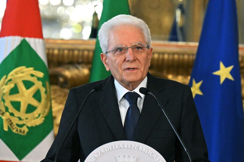 Italy's president Sergio Mattarella speaks to the media in Rome on Thursday. Photograph: Tiziana FabiAFP via Getty Images