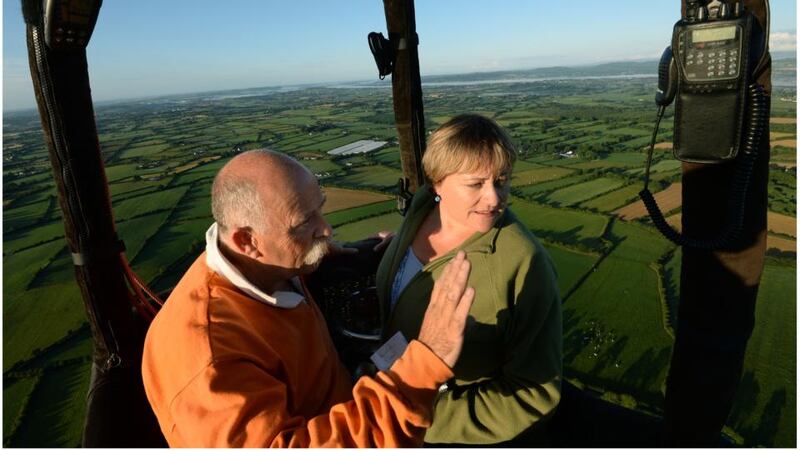 Joe Daly and Miriam Lord in the balloon. Photographs: Brenda Fitzsimons.