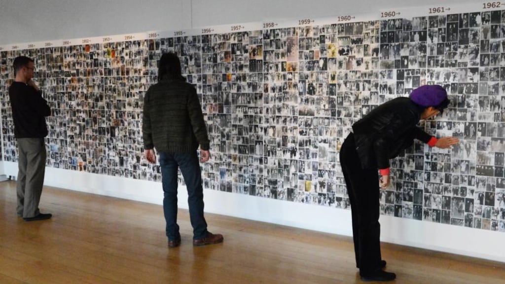 The exhibition ‘Man on the Bridge’ at the Gallery of Photography, a collection of Arthur Fields’ work as he photographed thousands of people passing on O’Connell Bridge from the 30s to the 80s. Photograph: Cyril Byrne/The Irish Times