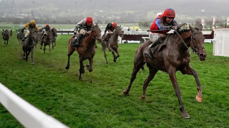 Patrick Mullins riding Facile Vega to victory in The Weatherbys Champion Bumper on day two at Cheltenham. Photograph: Alan Crowhurst/Getty Images