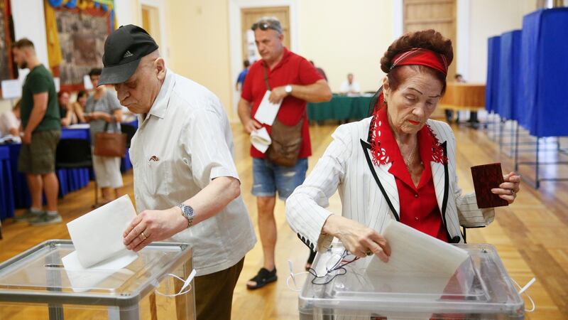 Voters cast their ballots at a polling station during a parliamentary election in Kiev, Ukraine July 21st, 2019. Photograph: Gleb Garanich/Reuters