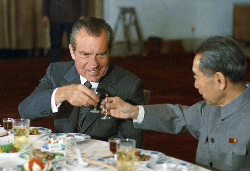 US president Richard Nixon toasts Zhou Enlai, the Chinese prime minister, during a state banquet in Beijing in 1972. Photograph: Universal History Archive/Getty Images