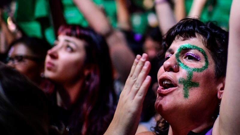 Thousands of women hold green scarves demanding the the decriminalisation of abortion as they protest at Argentina’s National Congress in Buenos Aires on February 19th. Photograph: Ronaldo Schemidt/AFP/Getty Images.