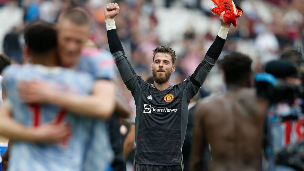 David de Gea’s last-minute penalty save gave Manchester United a dramatic win away to West Ham. Photograph: Ian Kington/Getty/AFP