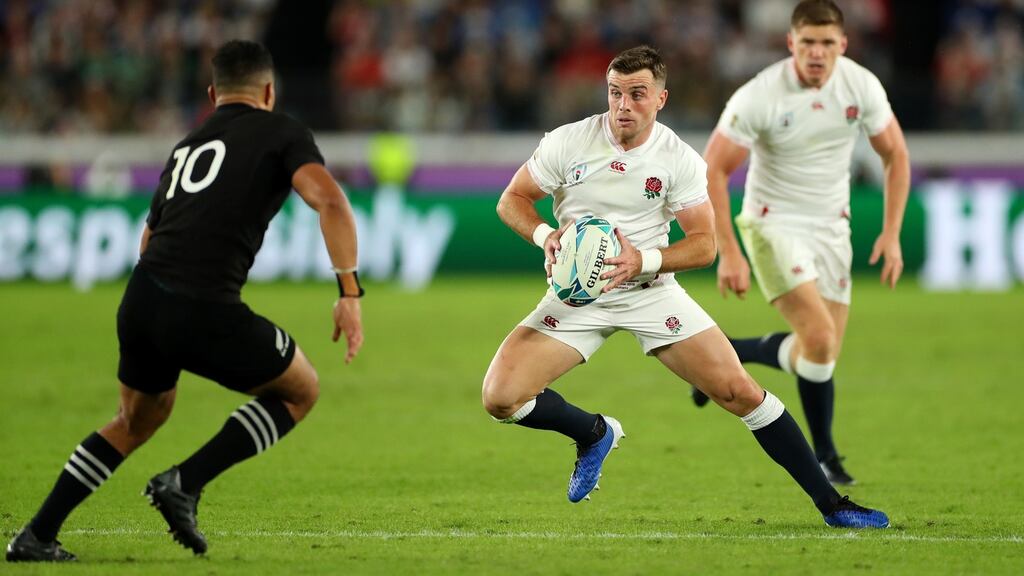 England’s George Ford against the All Blacks. England have way more passing and kicking inventiveness than South Africa in their dual playmakers Ford and Owen Farrell. Photograph: Stu Forster/Getty Images