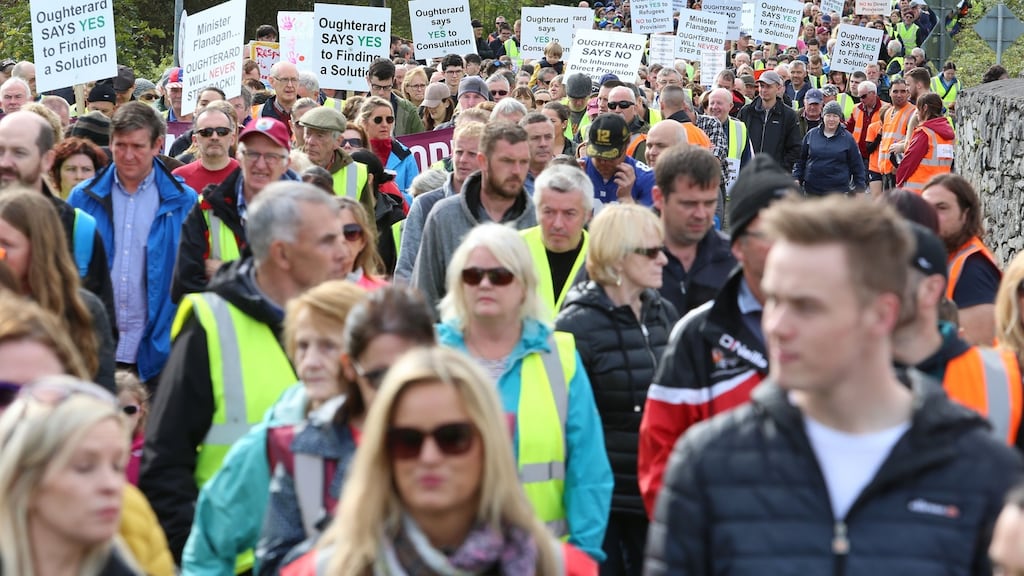 Demonstrators in Oughterard, Co Galway protesting against the proposed opening of a direct provision centre in a former hotel. The plan was eventually dropped. File photograph: Joe O’Shaughnessy