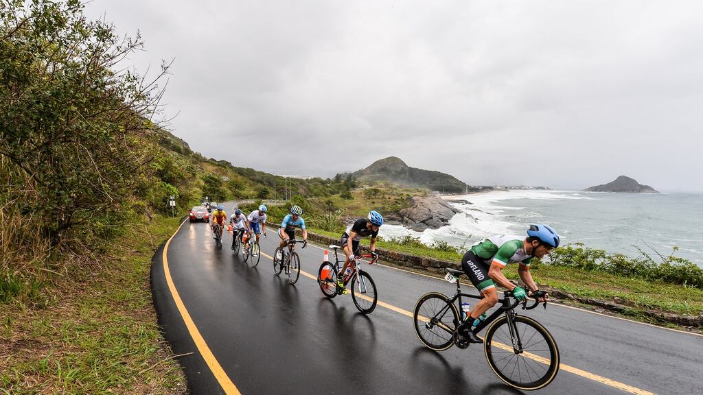 Eoghan Clifford leading the men’s C1-3 road race in Rio. Photograph: Diarmuid Greene/Sportsfile