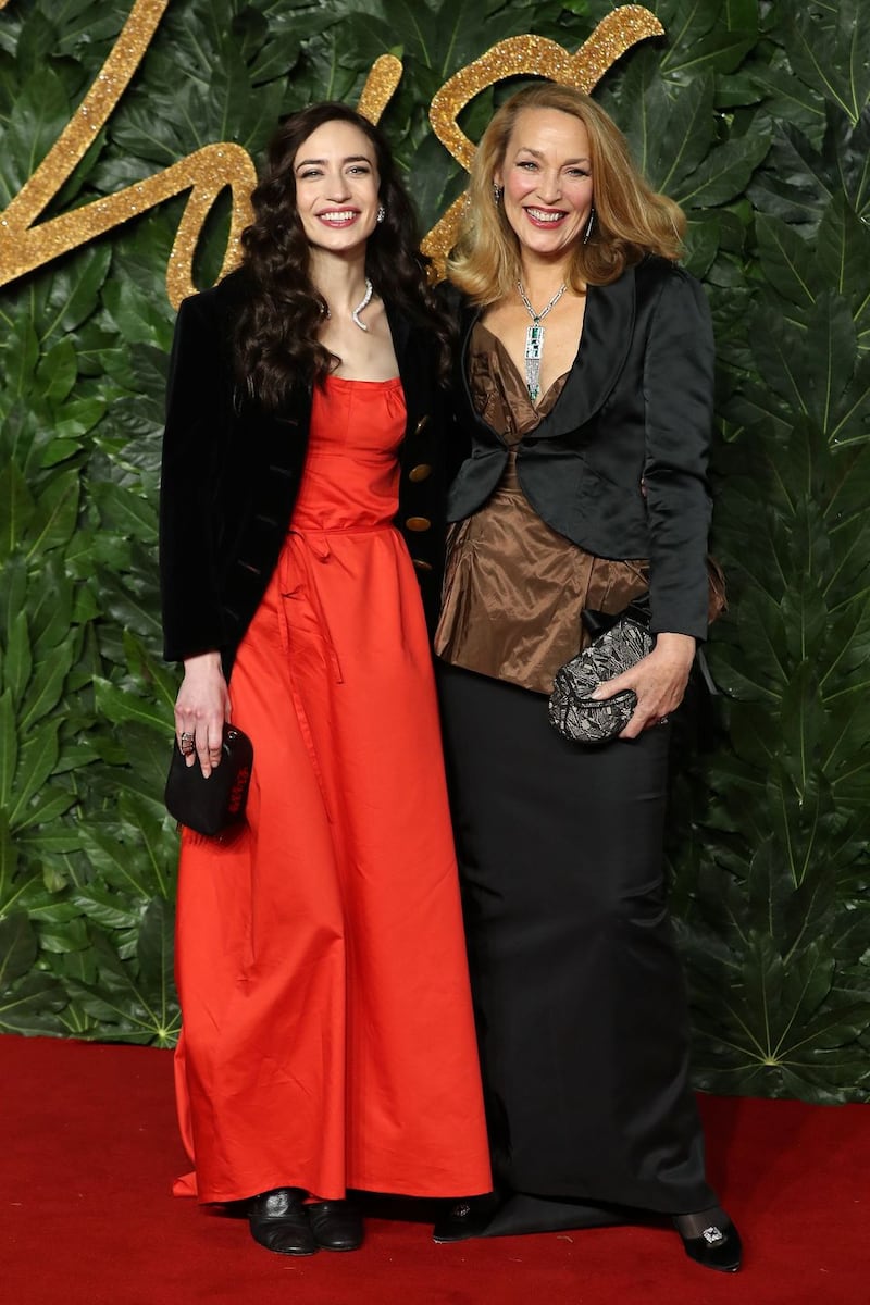 Jerry Hall and her daughter British model Elizabeth Jagger at the British Fashion Awards 2018 in London on Monday. Daniel leal-Olivas/AFP/Getty Images