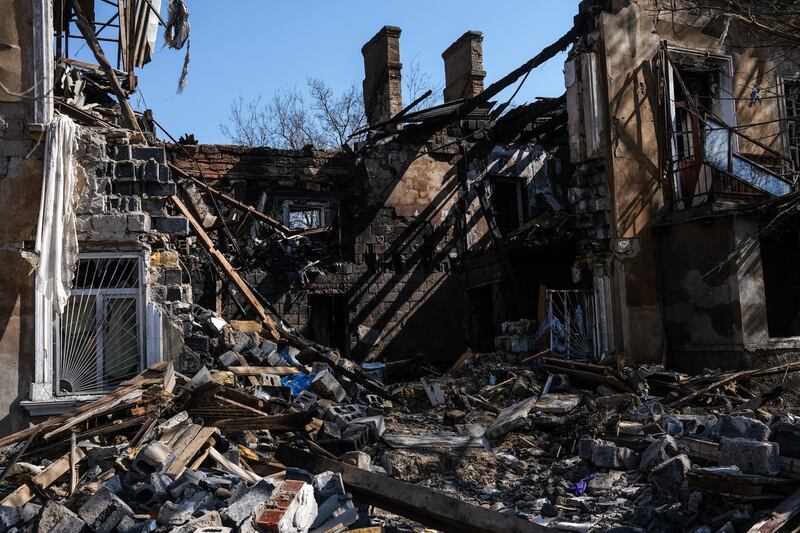 A house in Mykolaiv, Ukraine, that was hit in a Russian military strike. Photograph: Sedat Suna/EPA