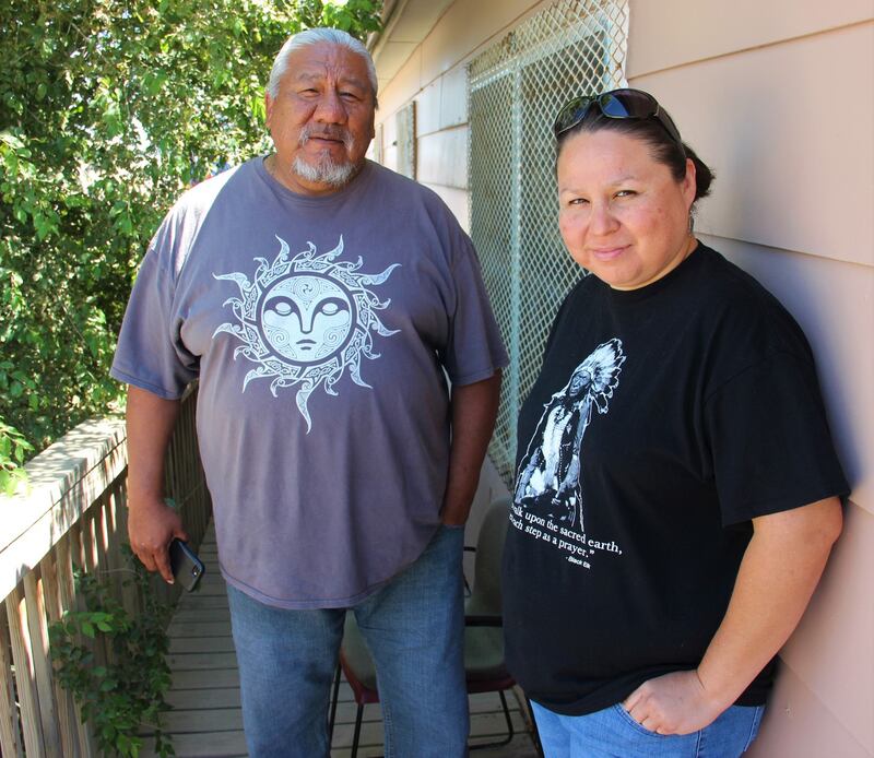 Milton Bianas and Jenn Black Feather, staff at the Oglala Sioux Tribe Victim Services. Photograph: Stephen Starr